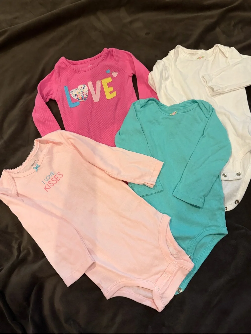Baby Girls Long Sleeve Onesies - Pink, Hot Pink, Teal, White - 4-Pack